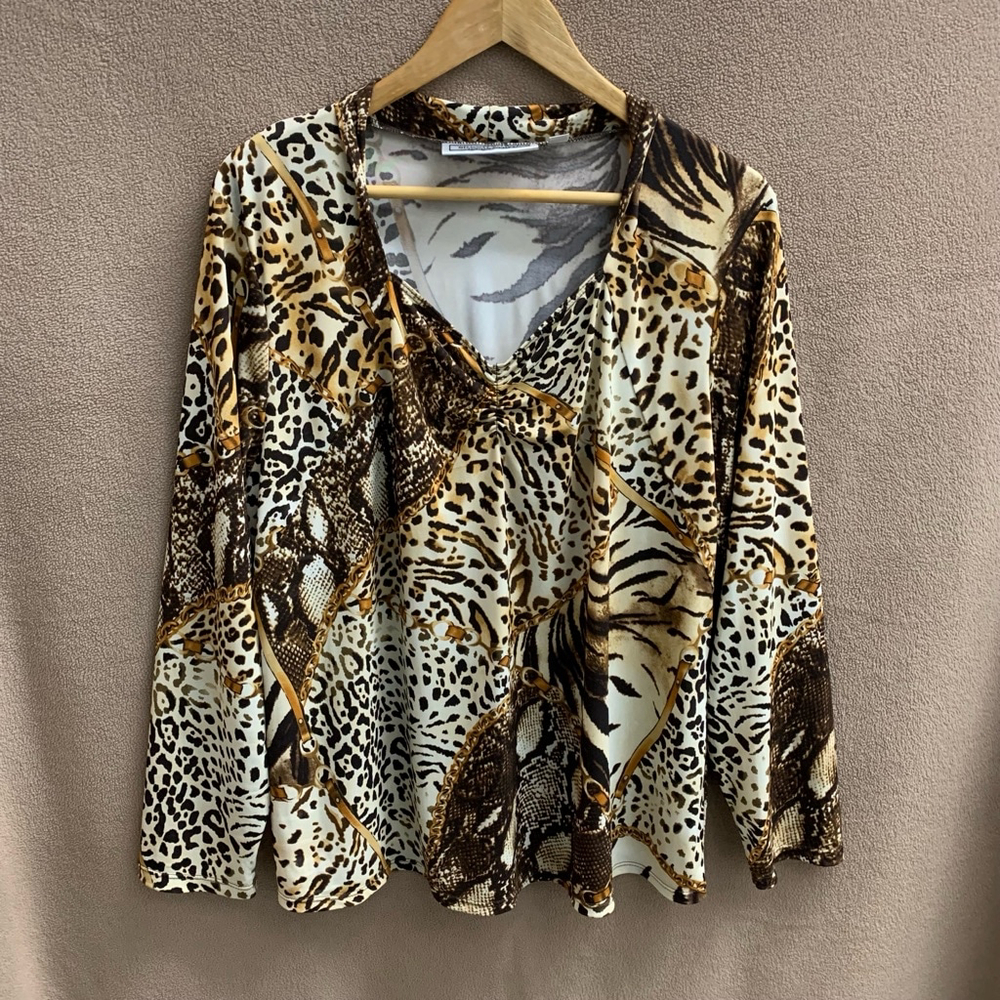 B03-Women's Simonton Says Blouse, 1X, Brown Y2K